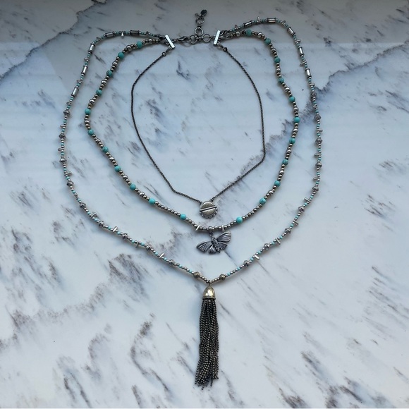 EUC Lucky Brand Multi Ways Necklace Silver, Vintage Gold and turquoise teal - Picture 2 of 6